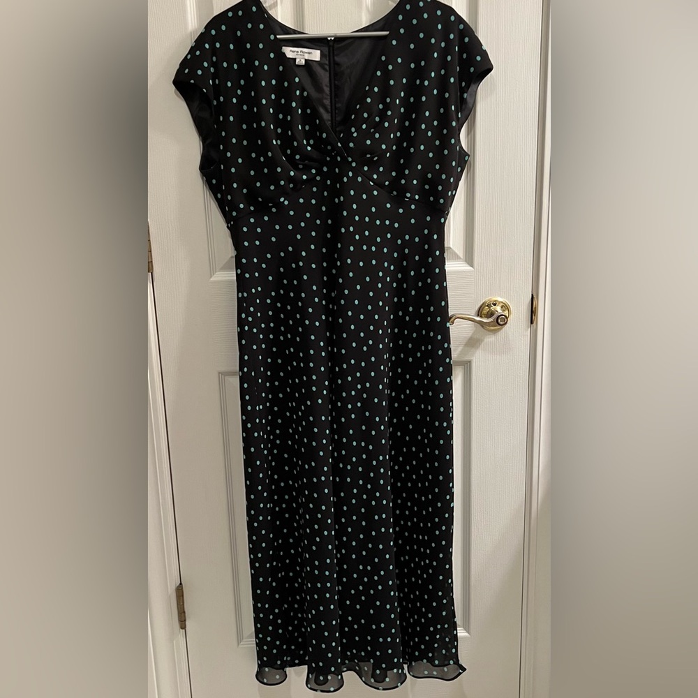 Rena Rowan Black Midi Dress with Green Dots